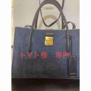 ミュウミュウ(miumiu)のmiumiu デニム×マドラスレザー　ハンドバッグ2way (トートバッグ)