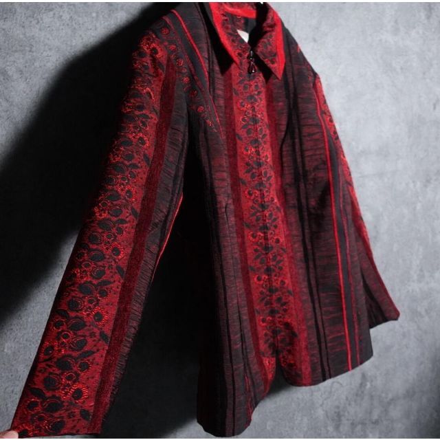 vintage  花　刺繍　ブラック×レッド　デザイン　ジャガードジャケット 4