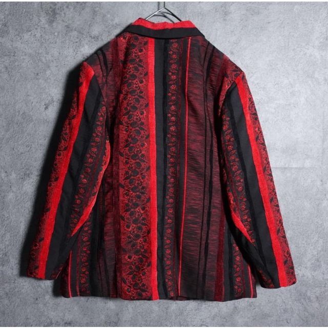 vintage  花　刺繍　ブラック×レッド　デザイン　ジャガードジャケット 8
