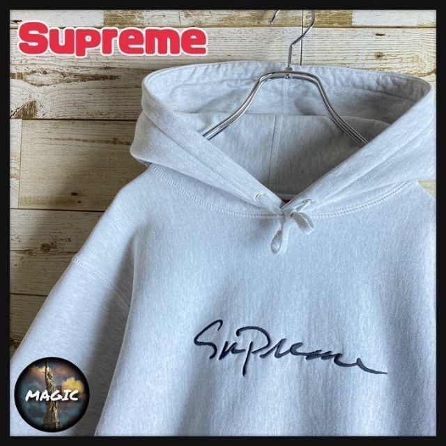 supreme  筆記体刺繍　ロゴ　パーカーカラーブラック