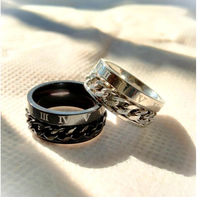 US6号 11号 ブラック ローマ字 チェーン リング 指輪 メンズ メンズのアクセサリー(リング(指輪))の商品写真