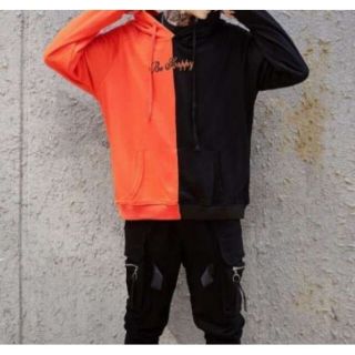限定SALE バイカラー パーカー ニコちゃん XL オレンジ ブラック 韓国