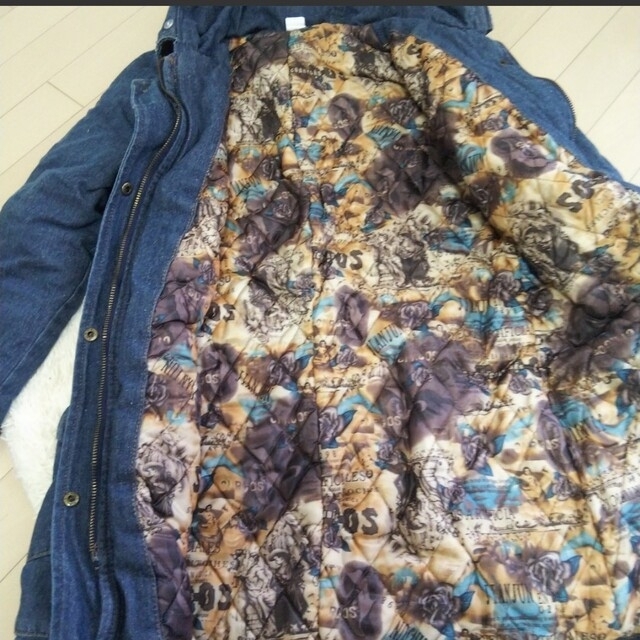 フード付ファーデニムコート Mサイズ レディースのジャケット/アウター(モッズコート)の商品写真
