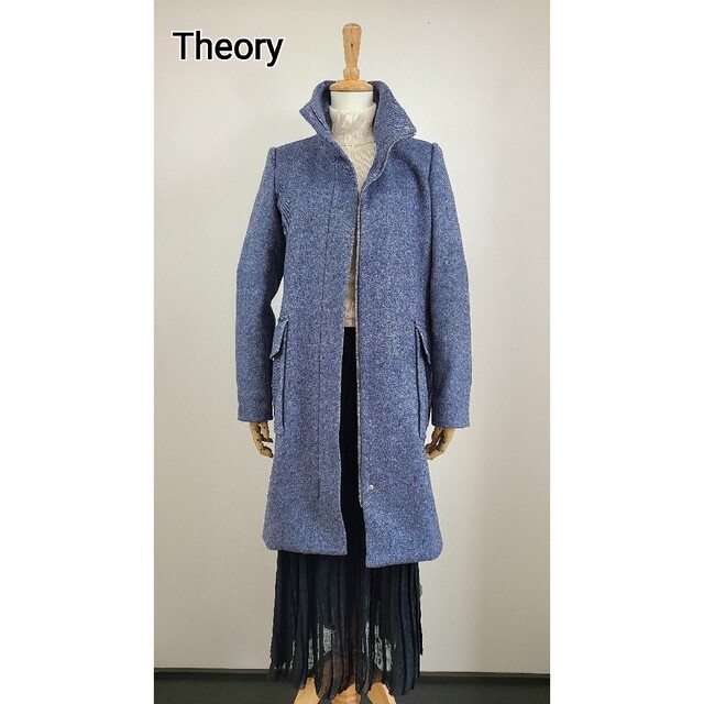 美品 theory グラフィックツイル　フランネルネックコート