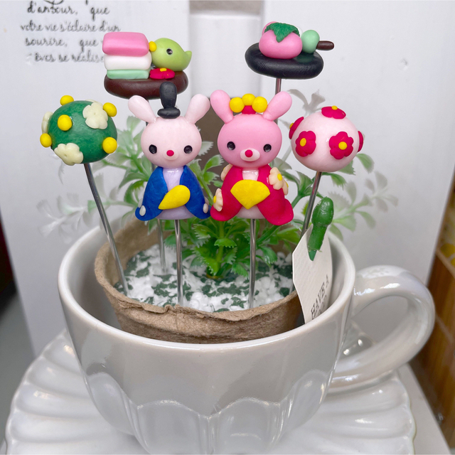 ガーデンピック　ハンドメイド　ウサギさんのひな祭りピック　多肉植物　1250円