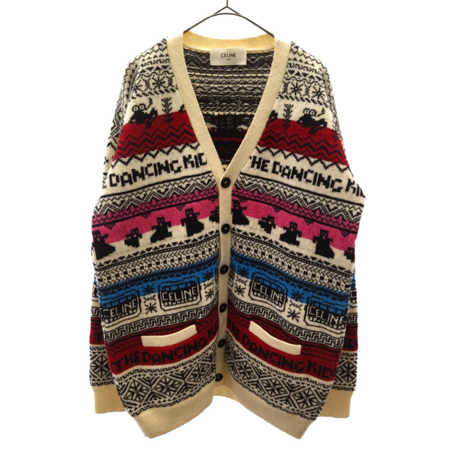 555センチ袖丈CELINE セリーヌ 21SS THE DANCING KID WOOL JACQUARD DOLLS KNIT CARDIGAN ウールジャカードドールズカーディガン マルチ 2A08L715M