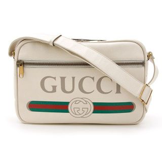 グッチ(Gucci)の美品 グッチ メッセンジャーバッグ ロゴプリント ホワイト系 523589(メッセンジャーバッグ)