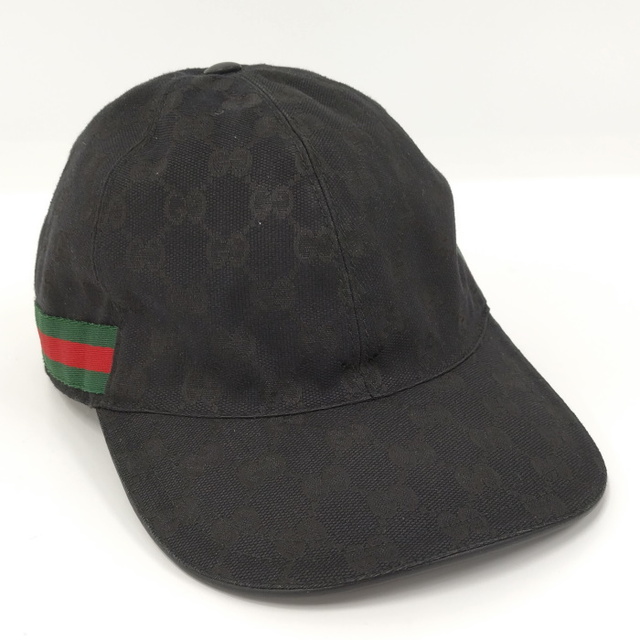 Gucci(グッチ)のGUCCI 帽子 ベースボールキャップ シェリーライン GGキャンバス ブラック メンズの帽子(キャップ)の商品写真