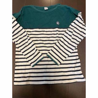 プチバトー(PETIT BATEAU)のプチバトー152 12ans  グリーンボーダー未使用に近い(Tシャツ/カットソー)