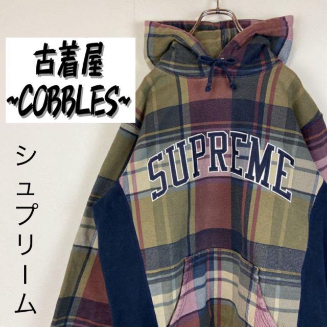 【シュプリー】 Supreme - 【人気即完】Supreme アーチロゴ チェック柄 スウェット パーカーMの いでさらに