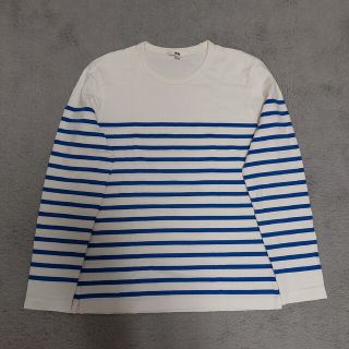 ユニクロ(UNIQLO)のUNIQLO ユニクロ ボーダー トップス シンプル 長袖 白×青(Tシャツ(長袖/七分))