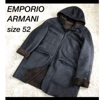 エンポリオアルマーニ(Emporio Armani)の【美品】エンポリオ　アルマーニ　フード付き　ラムレザー　ムートン　コート(ブルゾン)