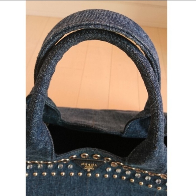 PRADA プラダ カナパ Lサイズ デニム ビジュー トートバッグ | www