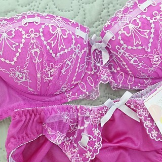 b70 ブラ&ショーツ　ブラジャー　ショーツ　ブラショー　セット　刺繍　ピンク(ブラ&ショーツセット)