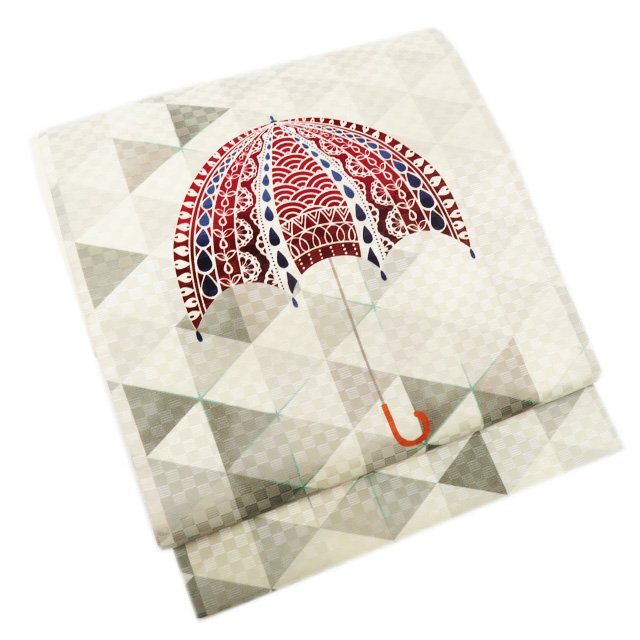特選 傘の図 乳白色 多色 京袋帯 名古屋帯 A815-13帯