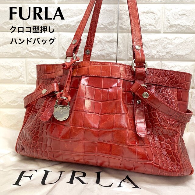 FURLA フルラ クロコ　型押し　ハンドバッグ トートバッグ | フリマアプリ ラクマ