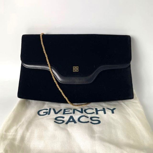 GIVENCHY - 【美品・保存袋付】ジバンシー　ゴールドロゴ　スエード　チェーンショルダーバッグ