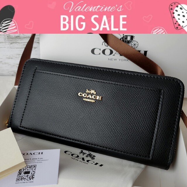 新作販売 Coach コーチ 長財布 新品 ブラック レザー 長財布 | www