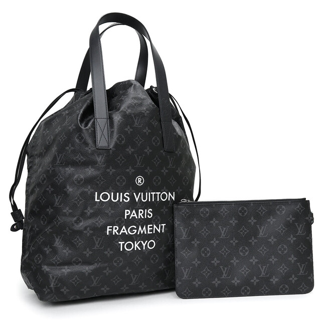 新作入荷!!】 VUITTON LOUIS VUITTON（未使用 展示品） LOUIS M43417 藤原ヒロシ 黒 ブラック レザー  モノグラムエクリプス ドローストリング 巾着 ハンドバッグ トートバッグ ライト カバ フラグメント ヴィトン ルイ トートバッグ 