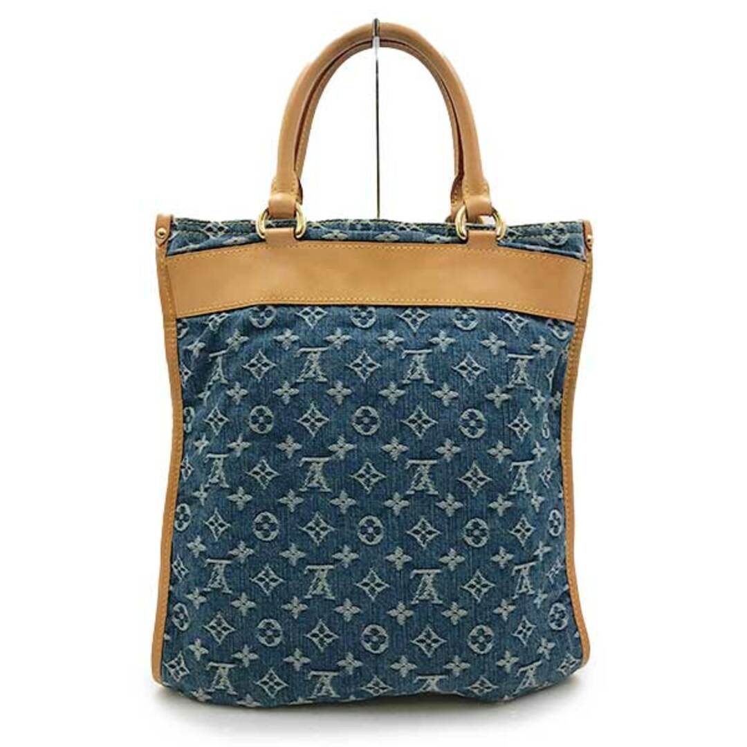 中美品 LOUIS VUITTON ルイ・ヴィトン フラットショッパー モノグラム デニム トートバッグ ハンドバッグ ブルー レディース ファッション M95018 USED小キズファスナー部分