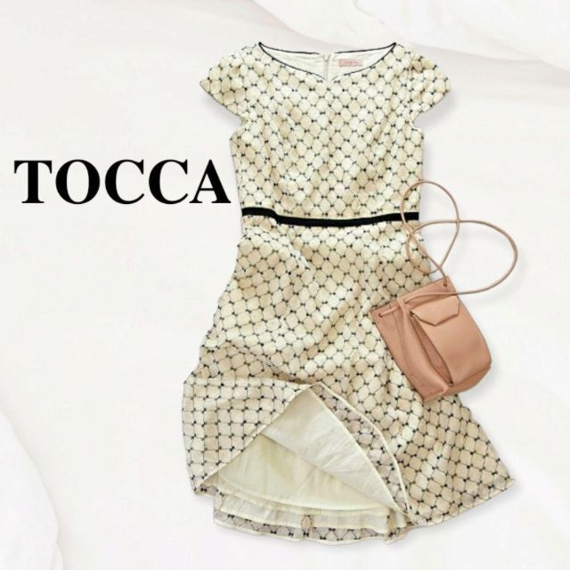 TOCCA  ◆フレア ワンピース ドレス ラメ リボン柄 レディース服