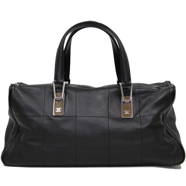 シャネル CHANEL チョコバー ミニ ボストン バッグ 黒 ブラック レザー シルバー金具 ハンドバッグ 8146