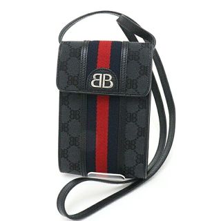 バレンシアガ(Balenciaga)のBALENCIAGA GUCCI バレンシアガ×グッチ コラボ ザ ハッカー プロジェクト フォンバッグ ショルダーバッグ キャンバス レザー 680130 ブラック ネイビー レッド シルバー金具 未使用品(メッセンジャーバッグ)