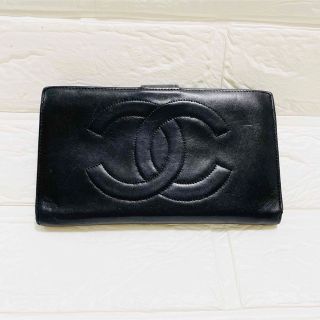 シャネル(CHANEL)のシャネル ヴィンテージ ラムスキーン 長財布 黒(財布)