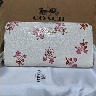 コーチ(COACH)のCOACH  長財布　ラウンドファスナー　花柄模様４白(財布)