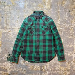 ポロラルフローレン(POLO RALPH LAUREN)の90s  ラルフローレン ヘビーネルシャツ S グリーン ウエスタンシャツ型(シャツ)