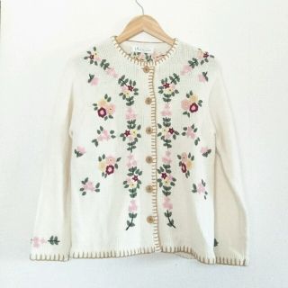 ヴィンテージ 古着 花 刺繍 ニット カーディガンの通販 by ミムラ