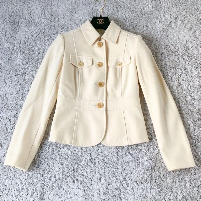 美品】バーバリー ロンドン カシミヤ混 ジャケット クリーム 38-