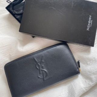 サンローラン(Saint Laurent)のイヴサンローラン ロゴ レザー ラウンドファスナー 長財布 ブラック(長財布)