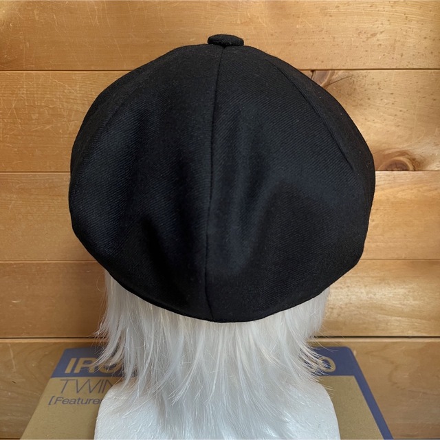 ハンドメイド　縦長ハンチング風キャスケット　黒　合物ウール　サイズオーダー メンズの帽子(キャスケット)の商品写真