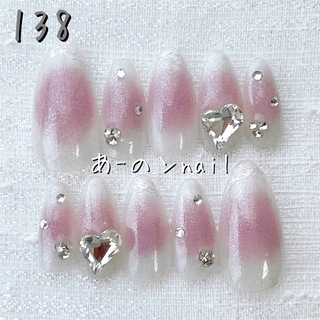 138番☆ネイルチップ 韓国チークワンホンキラキラビジューくすみピンクガーリー