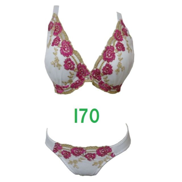 I70/M・ホワイト　ローズ刺繍 ブラジャー＆ショーツ　　補正下着　新品 レディースの下着/アンダーウェア(ブラ&ショーツセット)の商品写真