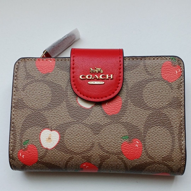 COACH - 【新品】人気☆COACH コーチ二つ折り財布 アップルプリント ...