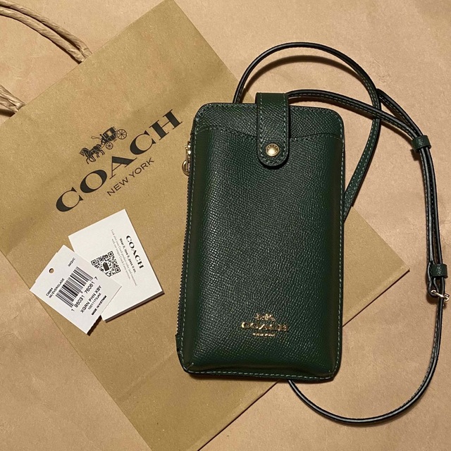 COACH スマホショルダー クロスボディ シグネチャー グリーン