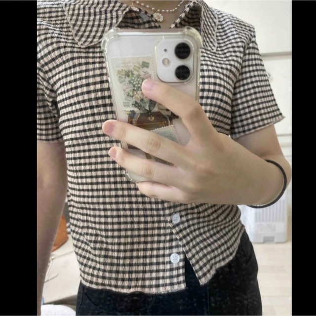 SHEIN DAZY ギンガムチェック　ボタンアップ　シャツ レディースのトップス(シャツ/ブラウス(半袖/袖なし))の商品写真