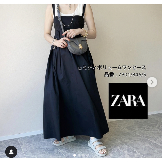 ZARA(ザラ)の【お値下げ中！】ZARA 新品未使用 ミディ ボリュームワンピース ブラック レディースのワンピース(ロングワンピース/マキシワンピース)の商品写真