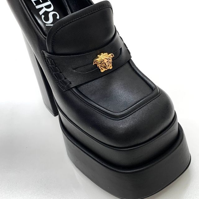 VERSACE - 5964 ヴェルサーチ レザー ヒール ローファー ブラックの