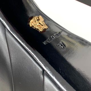 VERSACE - 5964 ヴェルサーチ レザー ヒール ローファー ブラックの