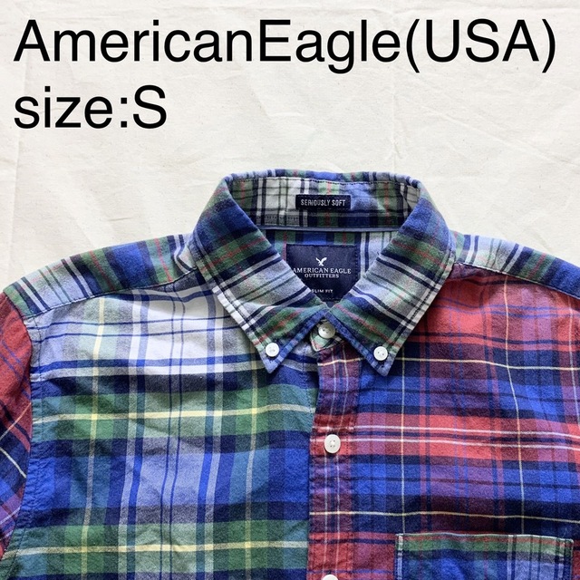AmericanEagle(USA)ビンテージフランネルクレイジーチェックシャツ