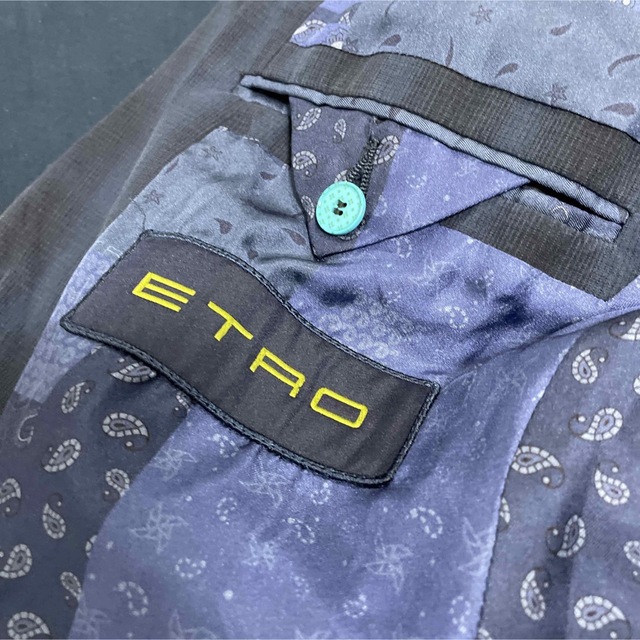 ETROエトロテーラードジャケット50 ネイビー系チェック柄　ペイズリー　美品