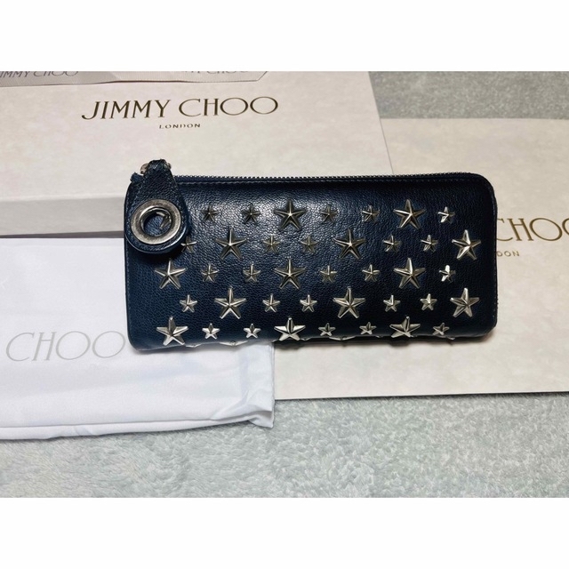 人気品!】 JIMMY CHOO ジミーチュウ 長財布 ネイビー ラウンド