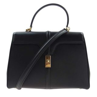 セリーヌ(celine)のCELINE セリーヌ ショルダーバッグ 16 セーズ ミディアム レザー 2WAY ショルダー ハンド バッグ ブラック系【中古】(メッセンジャーバッグ)