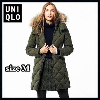 【美品】UNIQLO ダウンコート 【ＬＬ】 ダークブラウン ファー ベルト付き