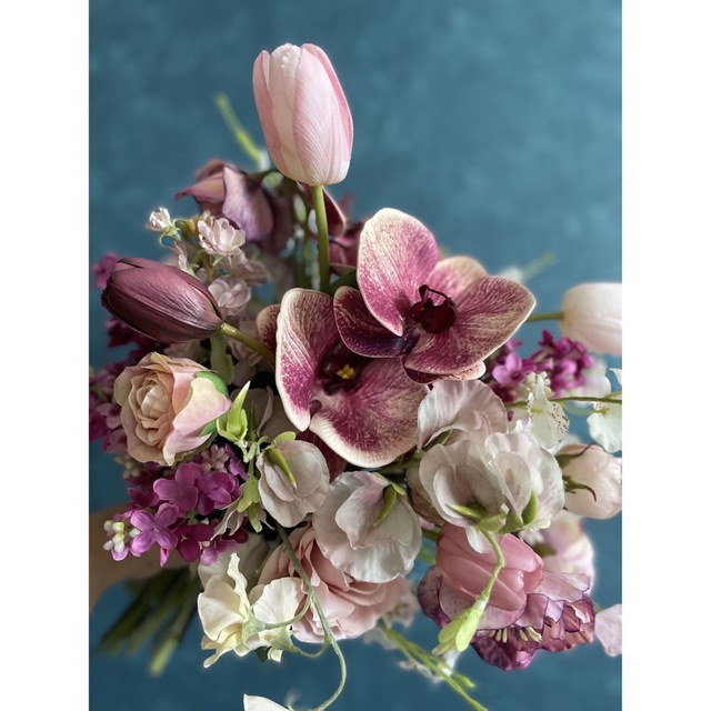 ウェディングブーケ チューリップ アーティフィシャルフラワー 造花 くすみピンク
