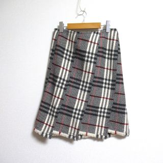 バーバリー(BURBERRY)の【バーバリーロンドン】ノバチェック ウール フリンジ スカート 40(ひざ丈スカート)