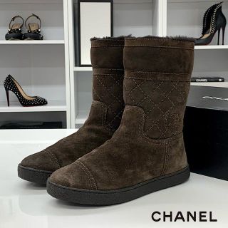 CHANEL ネイビームートンブーツ38